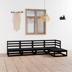 vidaXL Set Divani da Giardino 5 pz Nero in Legno Massello di Pino 