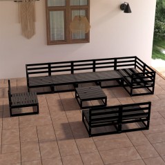 vidaXL Set Divani da Giardino 10 pz Nero in Legno Massello di Pino