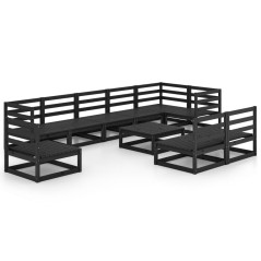 vidaXL Set Divani da Giardino 10 pz Nero in Legno Massello di Pino