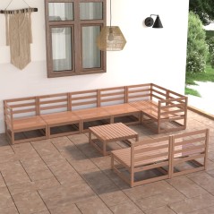 vidaXL Set Divani da Giardino 9 pz Marrone Ambra Legno Massello Pino
