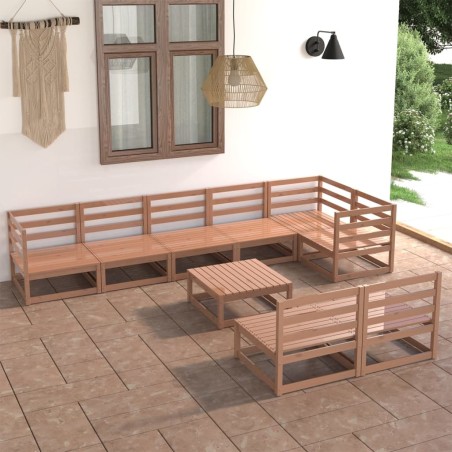 vidaXL Set Divani da Giardino 9 pz Marrone Ambra Legno Massello Pino