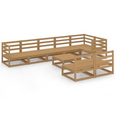 vidaXL Set Divani da Giardino 9 pz Marrone Ambra Legno Massello Pino