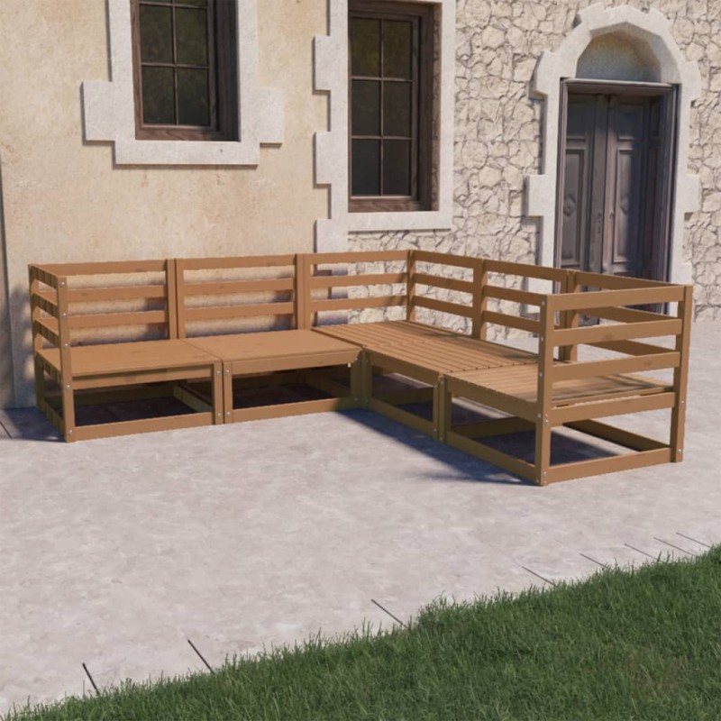 vidaXL Set Salotto da Giardino 5pz Marrone Ambra Legno Massello Pino vidaXL Set Salotto da Giardino 5pz Marrone Ambra Legno Massello Pino