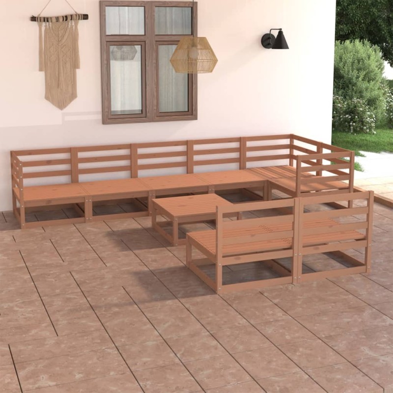 vidaXL Set Salotto da Giardino 9pz Marrone Ambra Legno Massello Pino