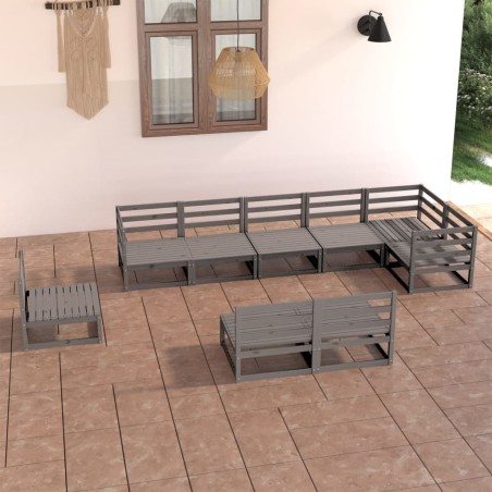 vidaXL Set Divani da Giardino 9 pz Grigio in Legno Massello di Pino