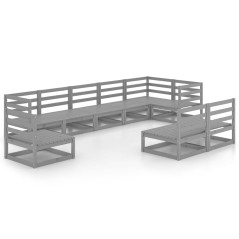 vidaXL Set Divani da Giardino 9 pz Grigio in Legno Massello di Pino