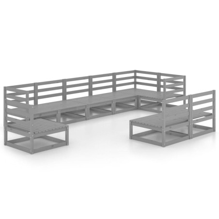 vidaXL Set Divani da Giardino 9 pz Grigio in Legno Massello di Pino