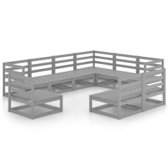 vidaXL Set Divani da Giardino 9 pz Grigi in Legno Massello di Pino