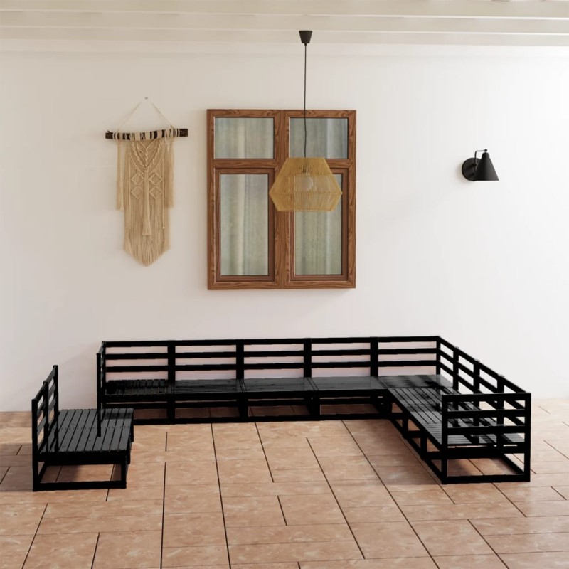 vidaXL Set Divani da Giardino 10 pz Nero in Legno Massello di Pino vidaXL Set Divani da Giardino 10 pz Nero in Legno Massello di Pino