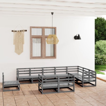 vidaXL Set Divani da Giardino 10 pz Grigi in Legno Massello di Pino