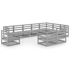 vidaXL Set Divani da Giardino 10 pz Grigi in Legno Massello di Pino