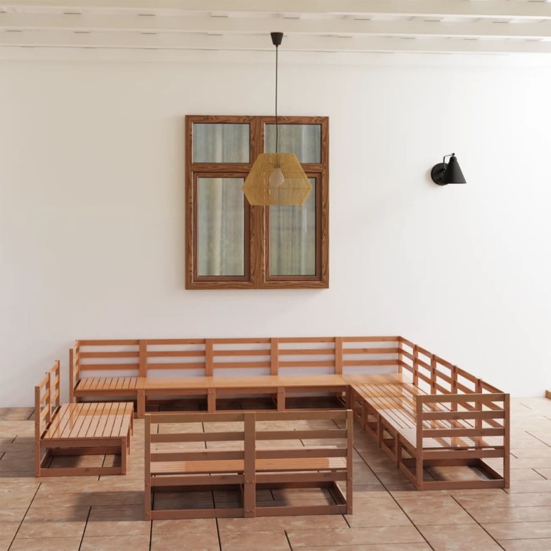 vidaXL Set Salotto da Giardino 13pz Marrone Ambra Legno Massello Pino vidaXL Set Salotto da Giardino 13pz Marrone Ambra Legno Massello Pino