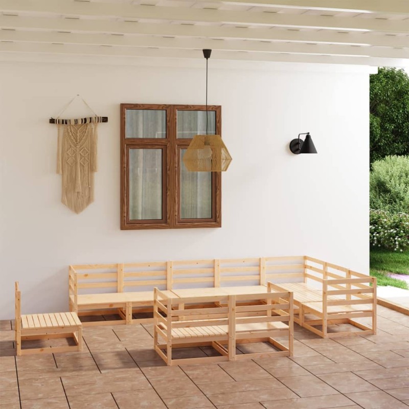 vidaXL Set Divani da Giardino 10 pz in Legno Massello di Pino vidaXL Set Divani da Giardino 10 pz in Legno Massello di Pino