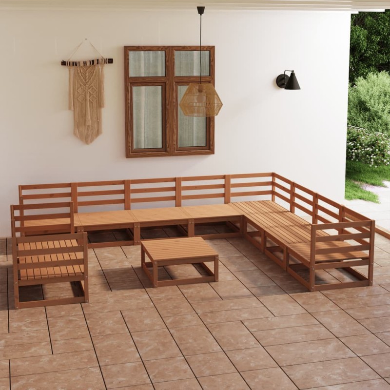 vidaXL Set Divani da Giardino 11 pz Marrone Ambra in Massello di Pino vidaXL Set Divani da Giardino 11 pz Marrone Ambra in Massello di Pino