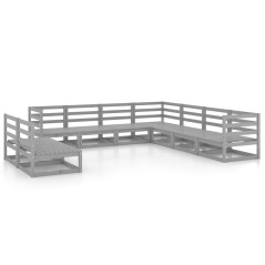 vidaXL Set Divani da Giardino 9 pz Grigi in Legno Massello di Pino