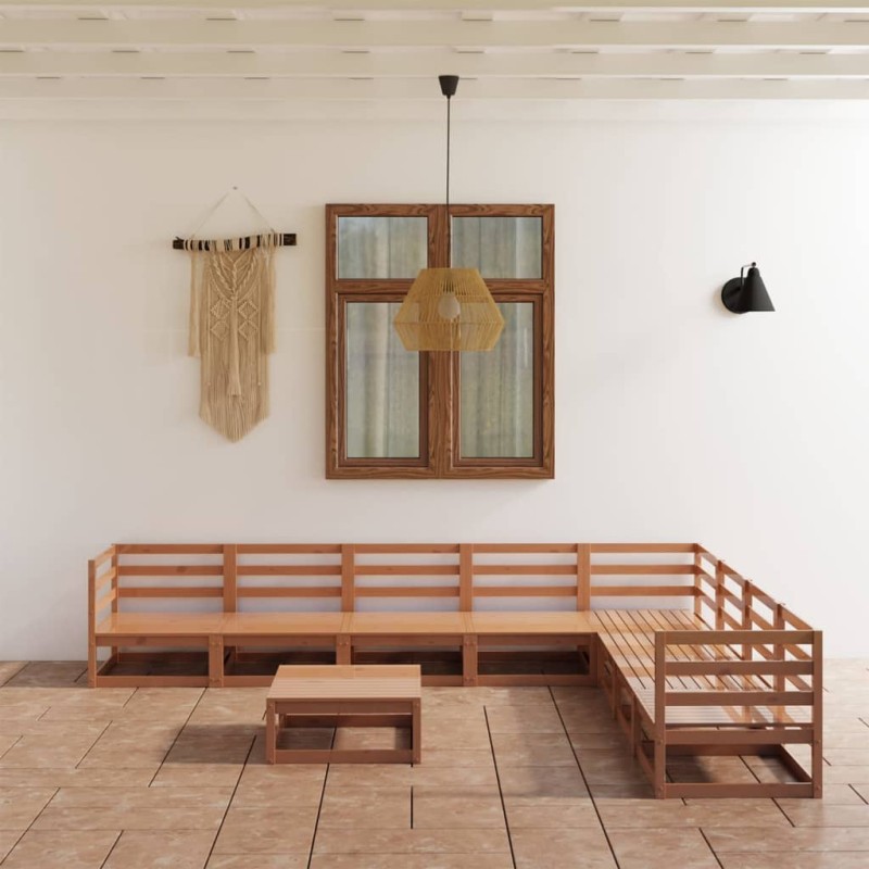 vidaXL Set Divani da Giardino 9 pz Marrone Ambra Legno Massello Pino vidaXL Set Divani da Giardino 9 pz Marrone Ambra Legno Massello Pino
