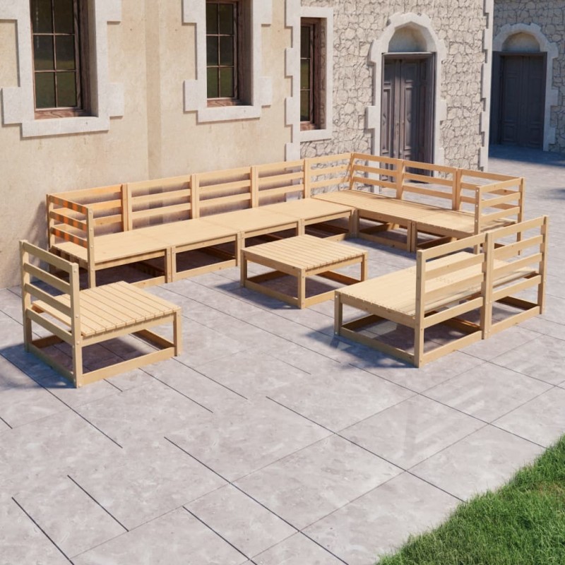 vidaXL Set Divani da Giardino 11 pz in Legno Massello di Pino vidaXL Set Divani da Giardino 11 pz in Legno Massello di Pino