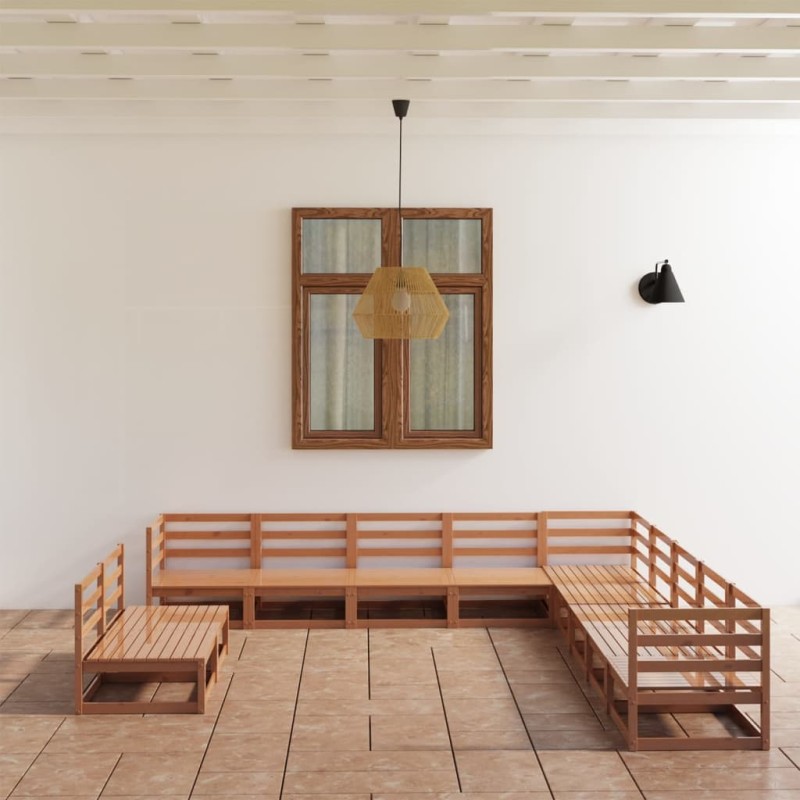 vidaXL Set Salotto da Giardino 11pz Marrone Ambra Legno Massello Pino vidaXL Set Salotto da Giardino 11pz Marrone Ambra Legno Massello Pino