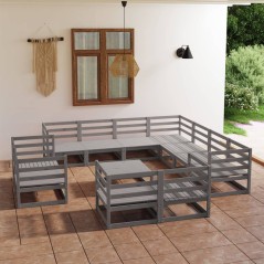 vidaXL Set Divani da Giardino 12 pz Grigio in Legno Massello di Pino