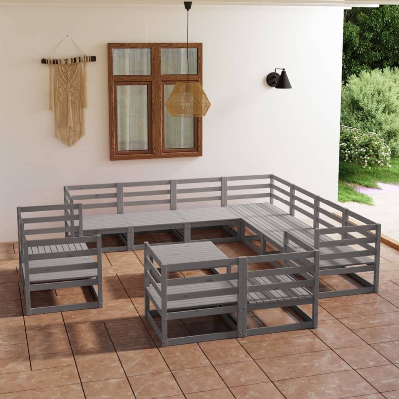 vidaXL Set Divani da Giardino 12 pz Grigio in Legno Massello di Pino vidaXL Set Divani da Giardino 12 pz Grigio in Legno Massello di Pino