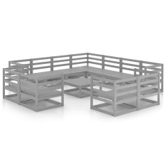 vidaXL Set Divani da Giardino 12 pz Grigio in Legno Massello di Pino