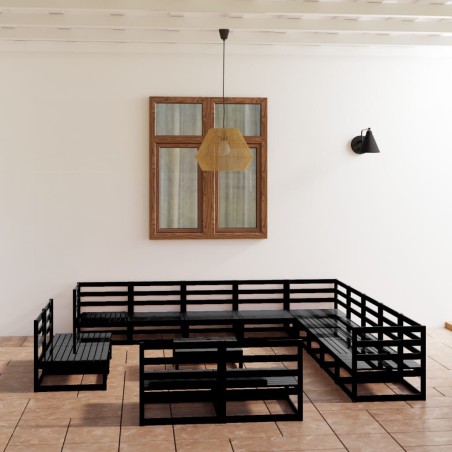 vidaXL Set Divani da Giardino 14 pz Nero in Legno Massello di Pino