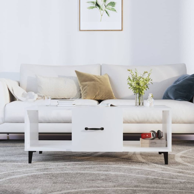 Tavolino da Salotto Bianco Lucido 102x50x40cm Legno Multistrato Tavolino da Salotto Bianco Lucido 102x50x40cm Legno Multistrato
