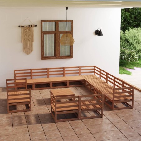 vidaXL Set Divani da Giardino 14 pz in Legno Massello di Pino