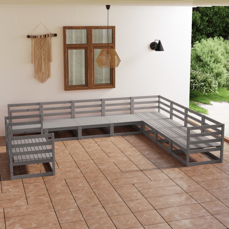 vidaXL Set Divani da Giardino 10 pz Grigio in Legno Massello di Pino vidaXL Set Divani da Giardino 10 pz Grigio in Legno Massello di Pino