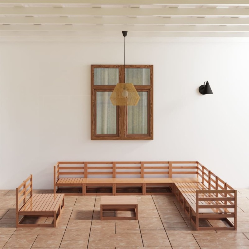 vidaXL Set Divani da Giardino 12 pz Marrone Ambra Legno Massello Pino vidaXL Set Divani da Giardino 12 pz Marrone Ambra Legno Massello Pino