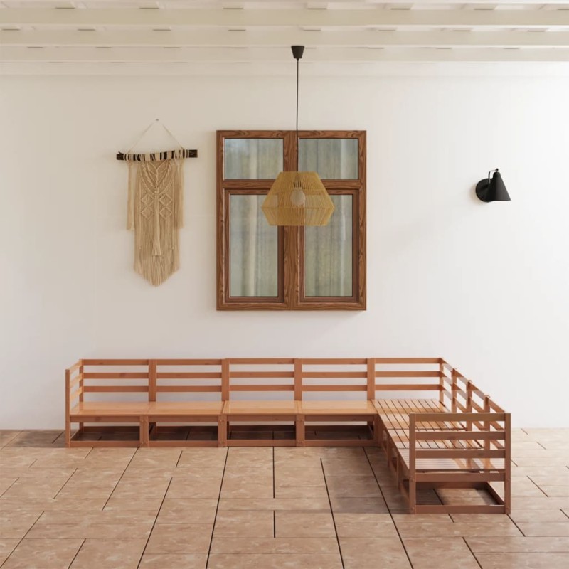 vidaXL Set Salotto da Giardino 8pz Marrone Ambra Legno Massello Pino vidaXL Set Salotto da Giardino 8pz Marrone Ambra Legno Massello Pino