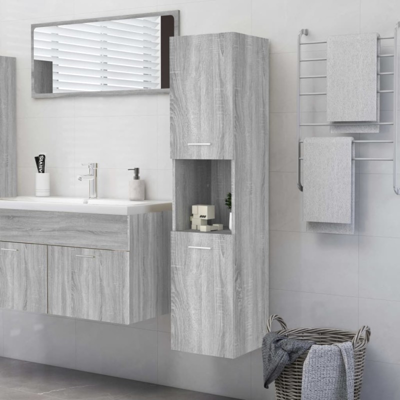 Armadietto Bagno Grigio Sonoma 30x30x130cm in Legno Multistrato Armadietto Bagno Grigio Sonoma 30x30x130cm in Legno Multistrato