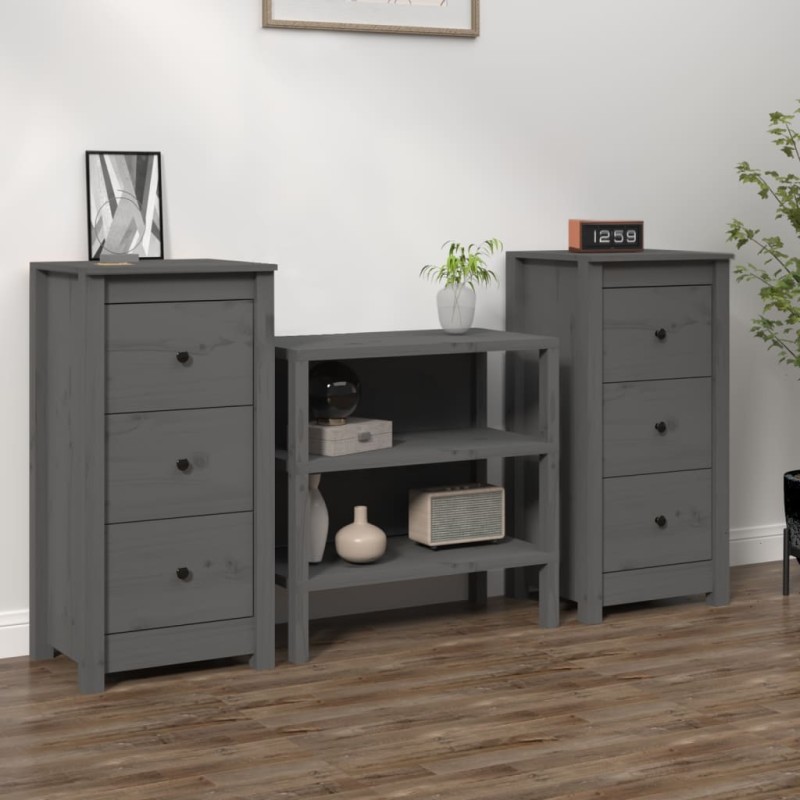 Credenze 2 pz Grigie 40x35x80 cm in Legno Massello di Pino Credenze 2 pz Grigie 40x35x80 cm in Legno Massello di Pino