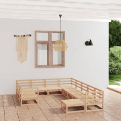vidaXL Set Divani da Giardino 11 pz in Legno Massello di Pino