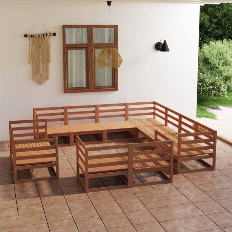 vidaXL Set Salotto da Giardino 11pz Marrone Ambra Legno Massello Pino vidaXL Set Salotto da Giardino 11pz Marrone Ambra Legno Massello Pino