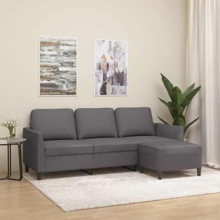 vidaXL Divano a 3 Posti con Poggiapiedi grigio 180 cm in Similpelle