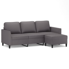 vidaXL Divano a 3 Posti con Poggiapiedi grigio 180 cm in Similpelle