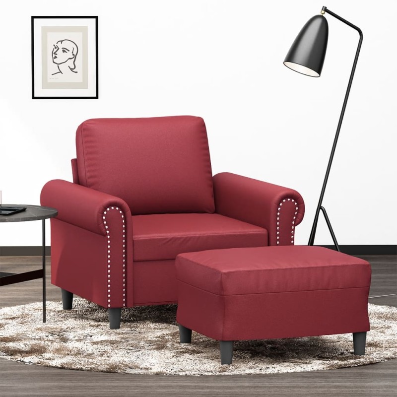 vidaXL Poltrona con Poggiapiedi Rosso Vino 60 cm in Similpelle vidaXL Poltrona con Poggiapiedi Rosso Vino 60 cm in Similpelle