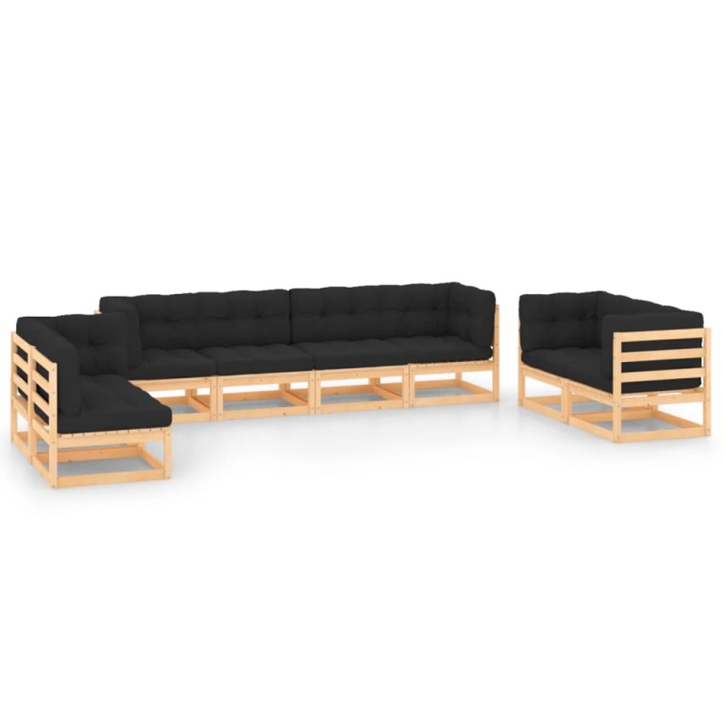 vidaXL Set Salotto Giardino 8 pz Cuscini Antracite Legno Massello Pino vidaXL Set Salotto Giardino 8 pz Cuscini Antracite Legno Massello Pino