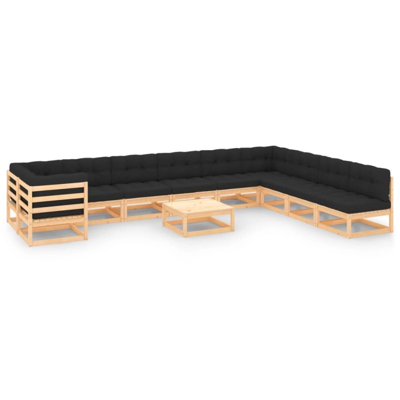 vidaXL Set Salotto Giardino 11pz Cuscini Antracite Legno Massello Pino vidaXL Set Salotto Giardino 11pz Cuscini Antracite Legno Massello Pino