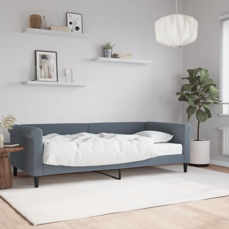 vidaXL Divano Letto con Materasso Grigio Scuro 90x200 cm in Velluto vidaXL Divano Letto con Materasso Grigio Scuro 90x200 cm in Velluto