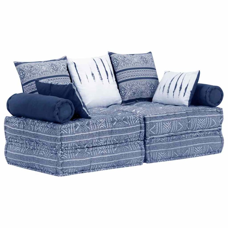vidaXL Pouf Modulare a 2 Posti Indaco in Tessuto vidaXL Pouf Modulare a 2 Posti Indaco in Tessuto