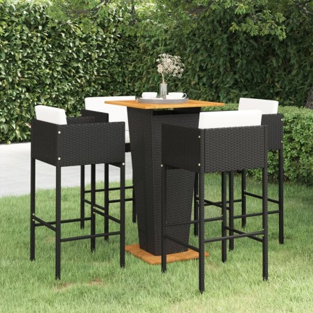 vidaXL Set Bar da Giardino 5 pz con Cuscini in Polyrattan Nero