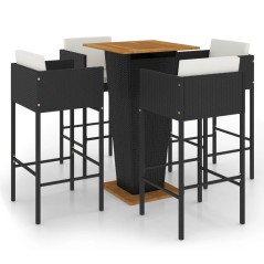 vidaXL Set Bar da Giardino 5 pz con Cuscini in Polyrattan Nero
