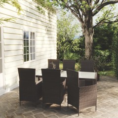 vidaXL Set Mobili da Giardino 7 pz con Cuscini in Polyrattan Marrone