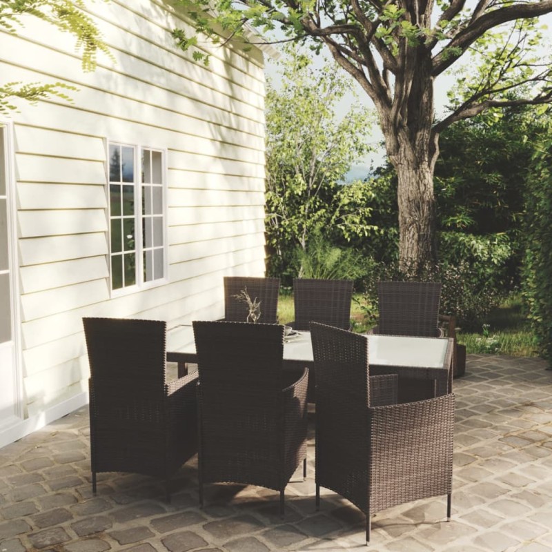 vidaXL Set Mobili da Giardino 7 pz con Cuscini in Polyrattan Marrone vidaXL Set Mobili da Giardino 7 pz con Cuscini in Polyrattan Marrone