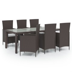 vidaXL Set Mobili da Giardino 7 pz con Cuscini in Polyrattan Marrone