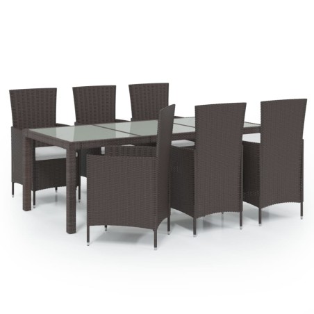 vidaXL Set Mobili da Giardino 7 pz con Cuscini in Polyrattan Marrone