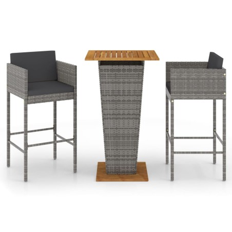 vidaXL Set Bar da Giardino 3 pz con Cuscini in Polyrattan Grigio
