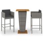 vidaXL Set Bar da Giardino 3 pz con Cuscini in Polyrattan Grigio vidaXL Set Bar da Giardino 3 pz con Cuscini in Polyrattan Grigio